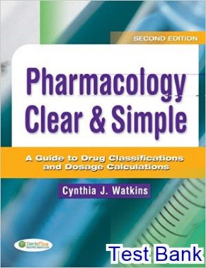test bank for pharmacology clear and simple a guide to drug classifications and dosage calculations 2nd edition by watkins
