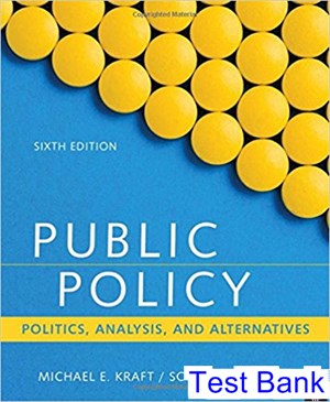 test bank for public policy politics analysis and alternatives 6th edition by kraft ibsn 9781506358154